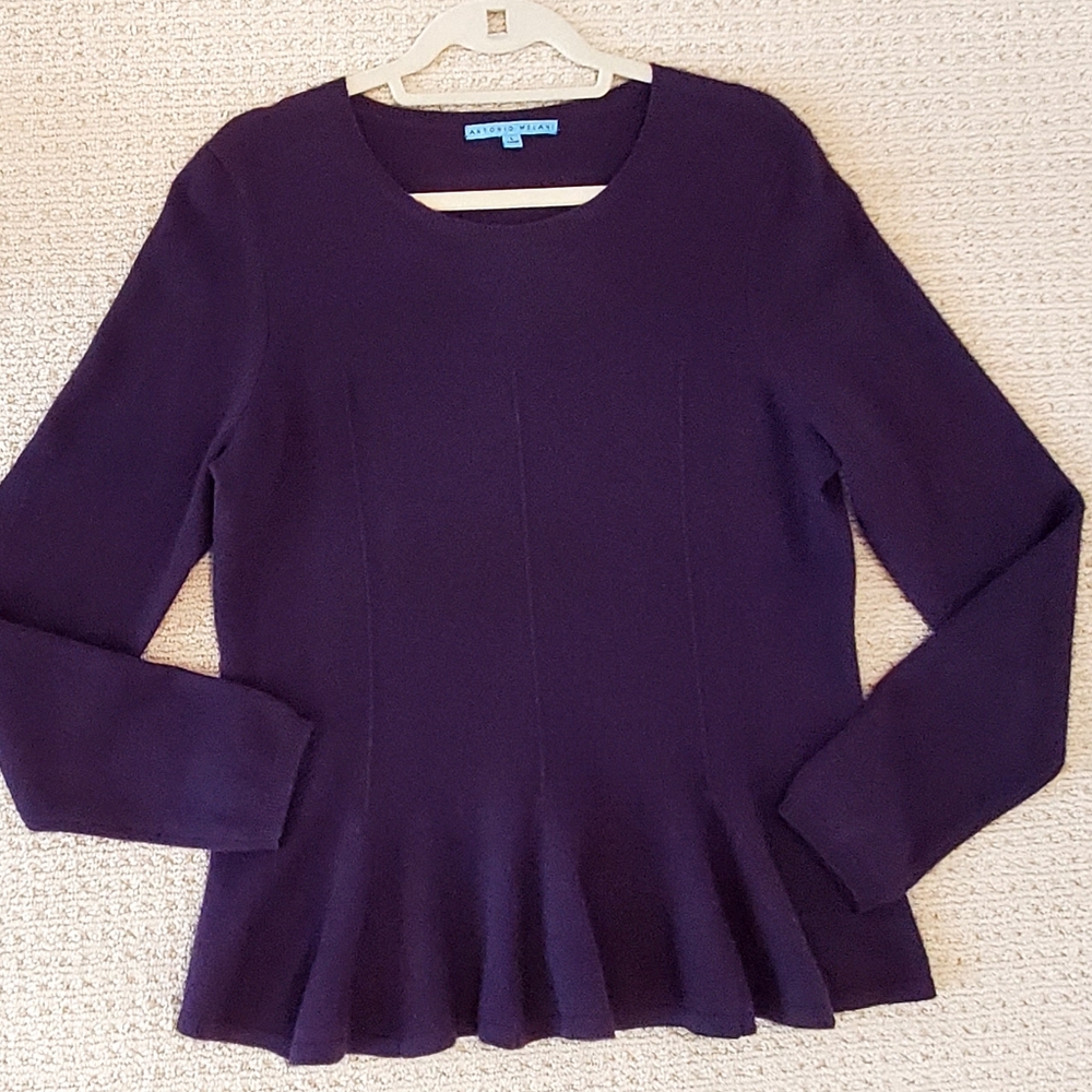 Antonio Melani 100% Cashmere Purple Peplum Sweater, Wm Large, EUC